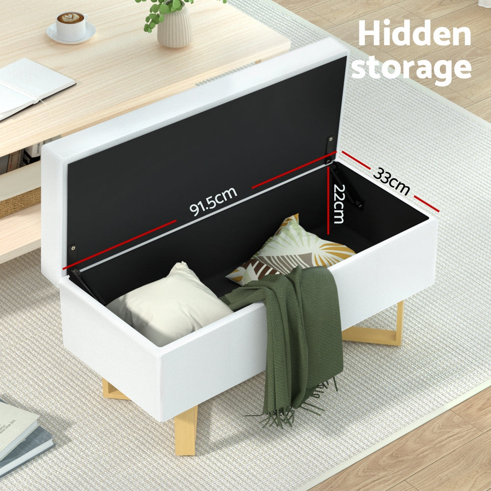 Artiss Criss-Cross Faux Linen Storage Ottoman