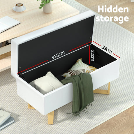Artiss Criss-Cross Faux Linen Storage Ottoman
