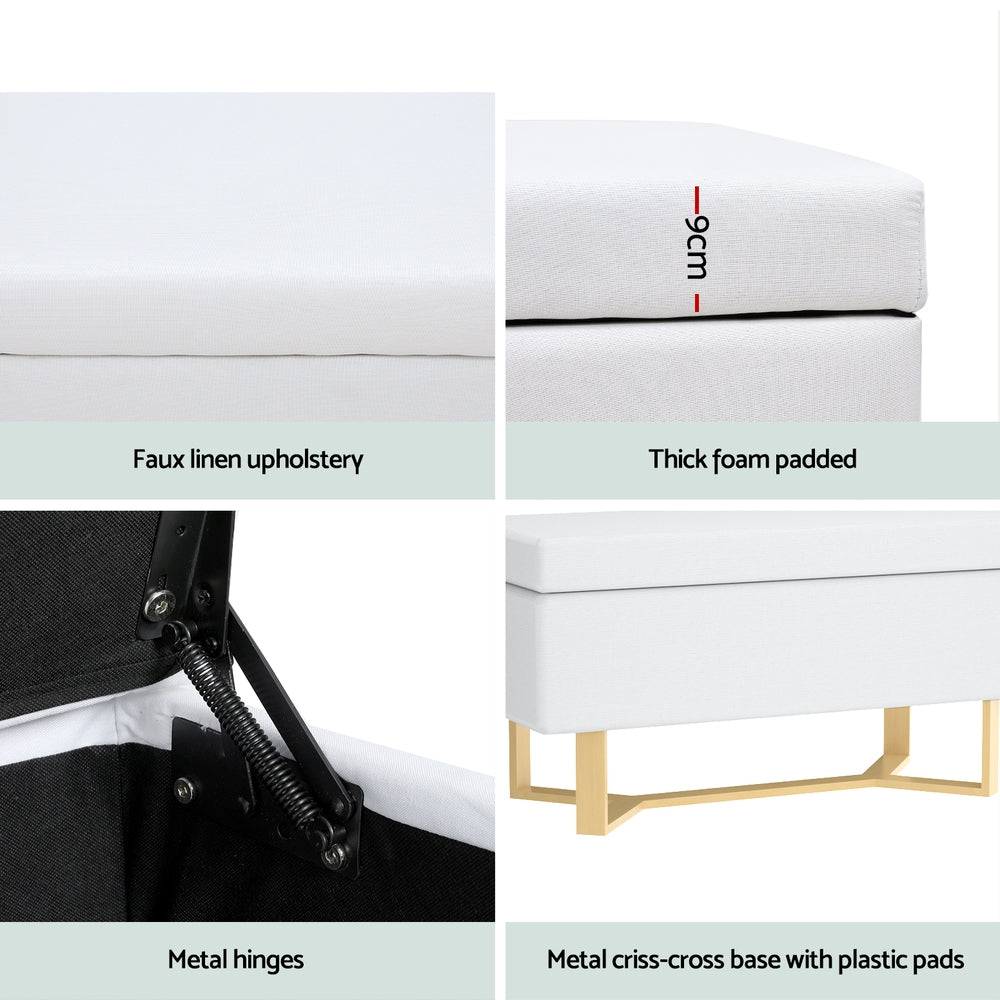 Artiss Criss-Cross Faux Linen Storage Ottoman
