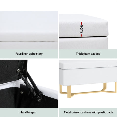 Artiss Criss-Cross Faux Linen Storage Ottoman