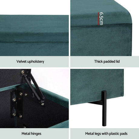 Artiss 140cm Velvet Storage Ottoman Blanket Box Green — Allure Home Collections