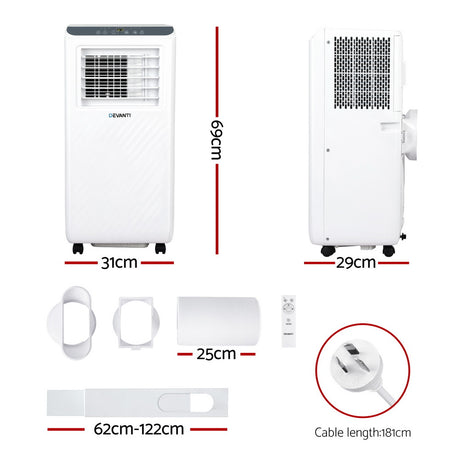Portable air conditioner shown at an angle showing white cabinet and vent grille