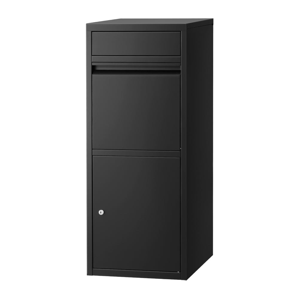 Black free standing parcel drop box letterbox