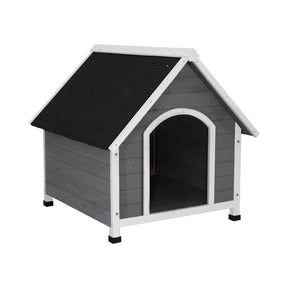 Quinninup wooden dog kennel in durable fir wood with a weatherproof asphalt roof outdoors