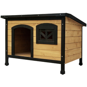Balingup large wooden dog kennel in fir wood with a waterproof asphalt roof in a backyard