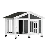 Dardanup wooden dog kennel in natural fir wood with a UV resistant asphalt roof outdoors