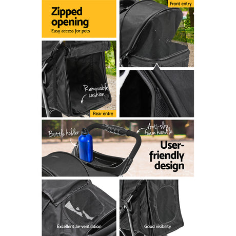 Four Wheel Pet Stroller, Black