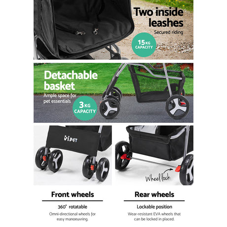 Four Wheel Pet Stroller, Black