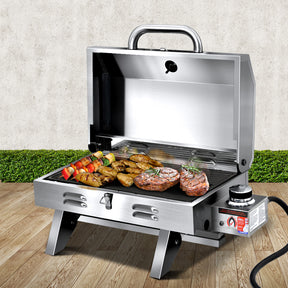 Lucky Bay portable gas BBQ grill with double sided reversible plate in stainless steel