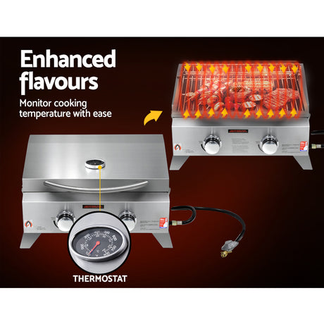 Grillz Portable Gas BBQ Grill 2 Burners with 2 Plates