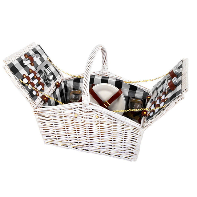 Perigueux hand woven willow picnic basket set for two with insulated blanket bag