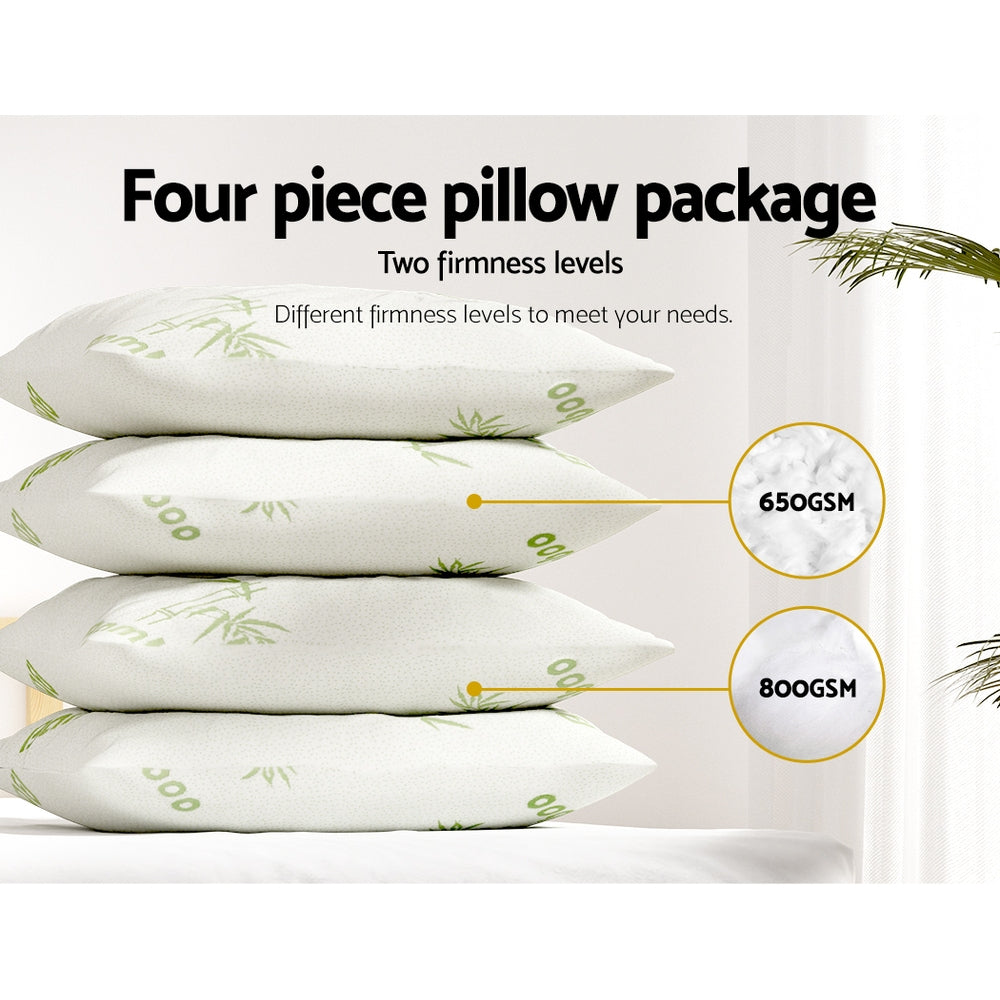 Giselle Bedding Bamboo Pillow 4-Pack — 2 Firm and 2 Medium-Firm for Family or Hotel — Allure Home Collections