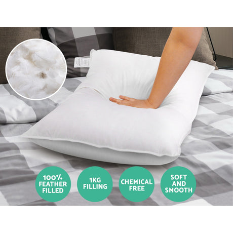 Giselle Bedding Goose Feather Down Pillow Twin Pack — 1kg Non-Live Plucked Fill — Allure Home Collections