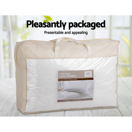 Giselle Bedding Goose Feather Down Pillow Twin Pack — 1kg Non-Live Plucked Fill — Allure Home Collections