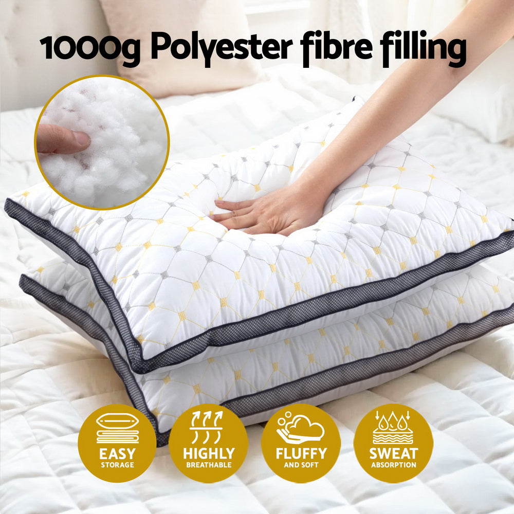 Giselle Luxury Microfibre Pillow Set — 2-Pack, 1kg Polyester Fibre, All Sleepers — Allure Home Collections