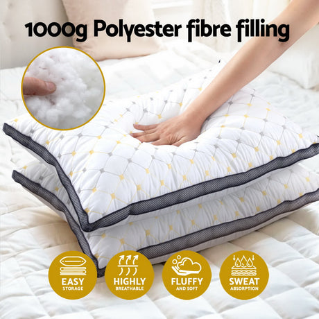 Giselle Luxury Microfibre Pillow Set — 2-Pack, 1kg Polyester Fibre, All Sleepers — Allure Home Collections