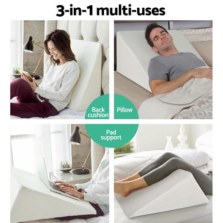 Giselle Bedding Wedge Pillow — White, Elevating Back and Upper Body Support — Allure Home Collections
