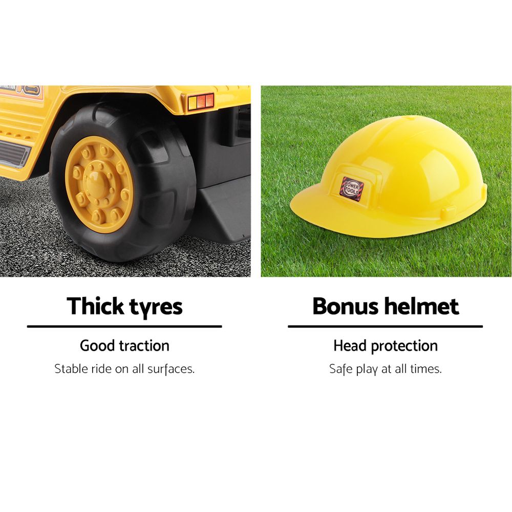 Kids Ride On Bulldozer with Helmet Yellow