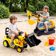 Yellow push along ride on bulldozer digger with helmet for kids