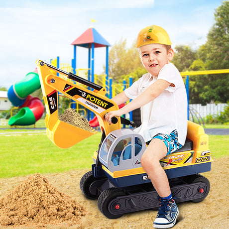 Kids Ride On Excavator Digger with Helmet Yellow
