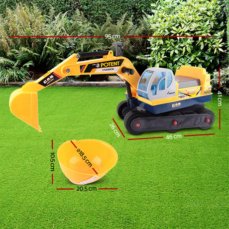 Kids Ride On Excavator Digger with Helmet Yellow
