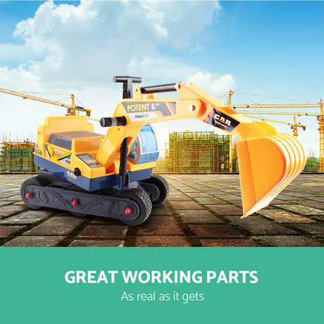 Kids Ride On Excavator Digger with Helmet Yellow