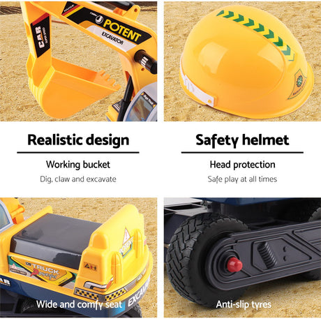 Kids Ride On Excavator Digger with Helmet Yellow