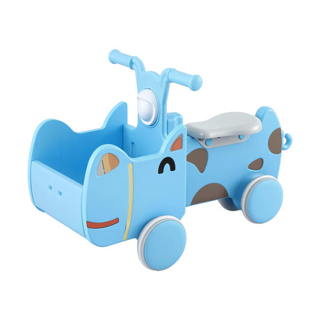 Blue kids ride on push car with storage