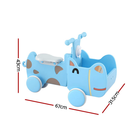 Blue kids ride on push car with storage