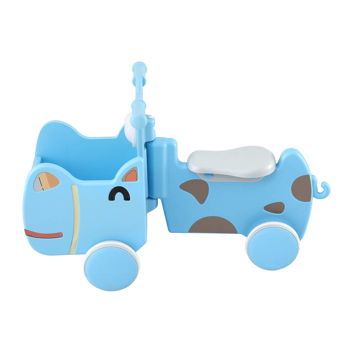 Blue kids ride on push car with storage