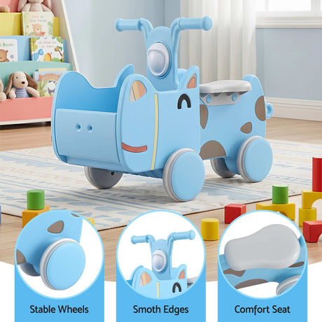 Blue kids ride on push car with storage