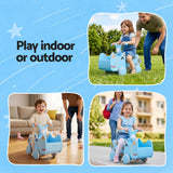 Blue kids ride on push car with storage