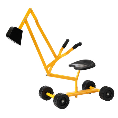 Kids ride on digger excavator yellow front view