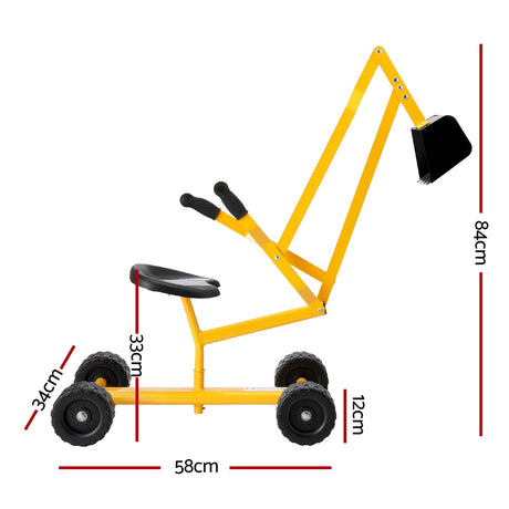 Kids ride on digger side view