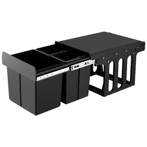 Wellington black triple compartment pull out kitchen bin inside a cabinet