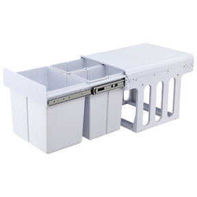 Wellington white triple compartment pull out kitchen bin mounted inside a cabinet