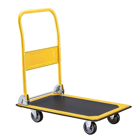folding platform trolley hand truck in yellow view 2