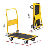 folding platform trolley hand truck in yellow view 3