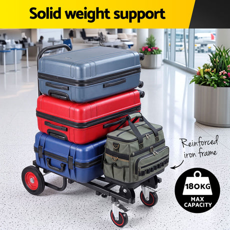 Foldable Hand Trolley 180kg Collapsible Platform Cart Black in use