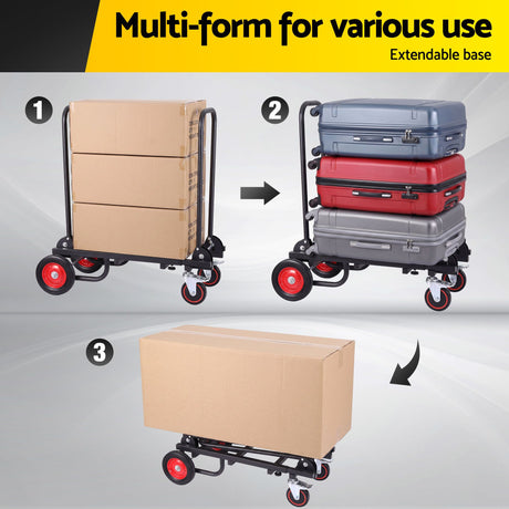 Foldable Hand Trolley 180kg Collapsible Platform Cart Black extended frame