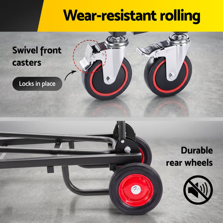 Foldable Hand Trolley 180kg Collapsible Platform Cart Black loaded