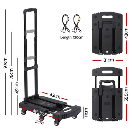 folding platform hand truck trolley in black view 3