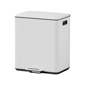 Auckland white carbon steel recycling pedal bin in a modern kitchen