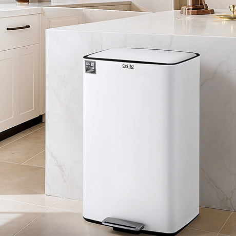 Cefito Pedal Bins Rubbish Bin Waste Recycle Dustbins Kitchen Trash Can 40L White