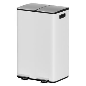 Auckland white carbon steel dual compartment 60L pedal bin in a modern kitchen