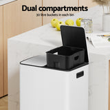 Cefito Pedal Bins Rubbish Bin Dual Compartment Waste Recycle Dustbins 60L White