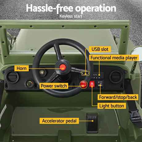 Kids Electric Ride On Military Off Road Car with Remote Control 12V Olive