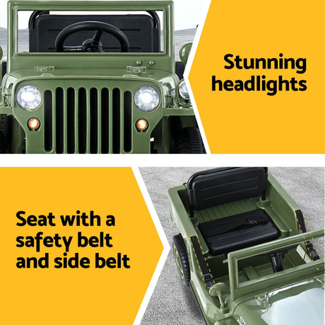 Kids Electric Ride On Military Off Road Car with Remote Control 12V Olive