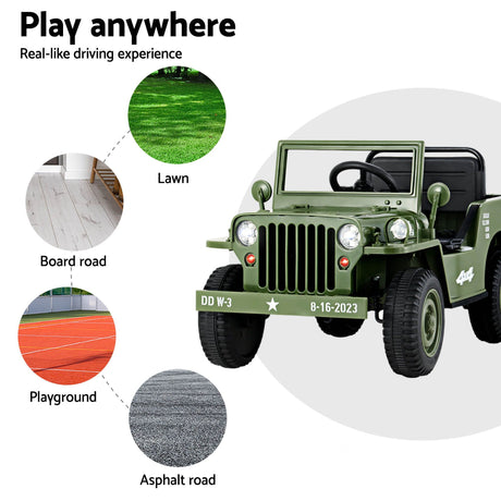 Kids Electric Ride On Military Off Road Car with Remote Control 12V Olive