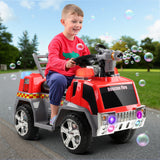 Red 6V electric ride on fire engine truck for kids with siren and lights